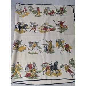 Vtg Chatham Fiberwoven Sports Theme Blanket Rare 46x82
